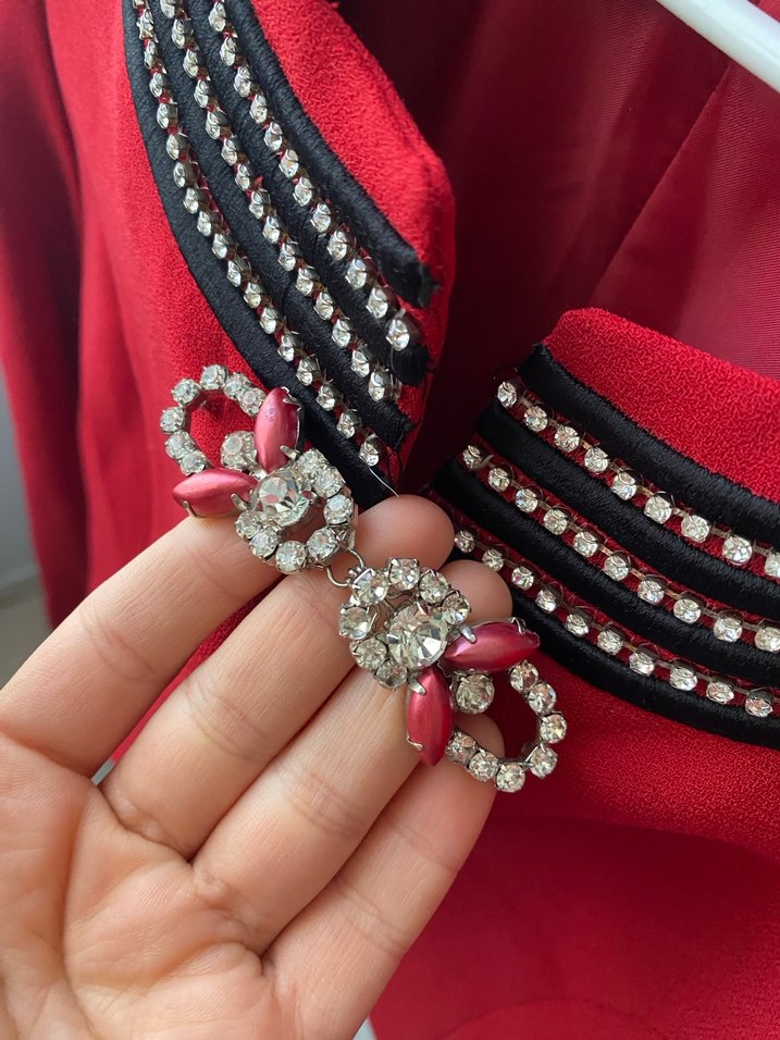 Zincir Detaylı Kırmızı Kadın Blazer Ceket - Görsel 2