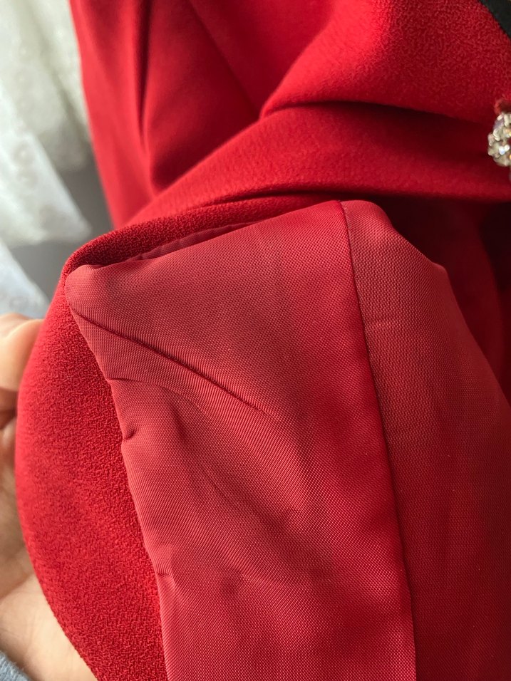 Zincir Detaylı Kırmızı Kadın Blazer Ceket - Görsel 4