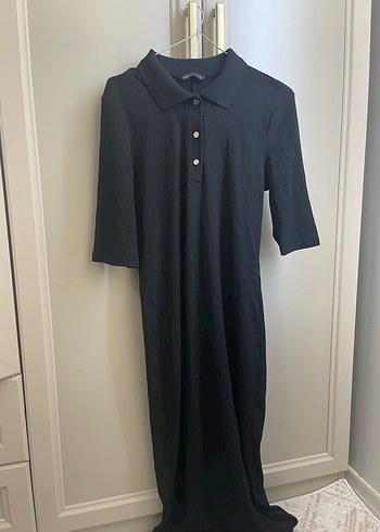 Siyah Kısa Kollu  midi Elbise - Görsel 2