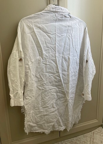 Uzun Kollu Beyaz Keten Bohem Gömlek - Görsel 2