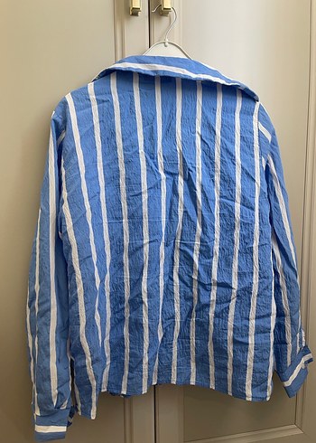 Mavi Çizgili Keten Uzun Kollu Gömlek - Görsel 2