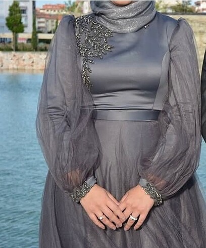 Gri Taşlı Abiye Söz Elbisesi