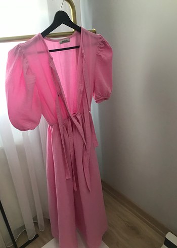 Pembe pera store müslin elbise - Görsel 4