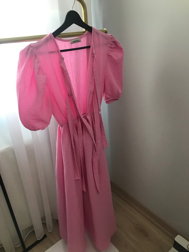 Pembe pera store müslin elbise - Görsel 3