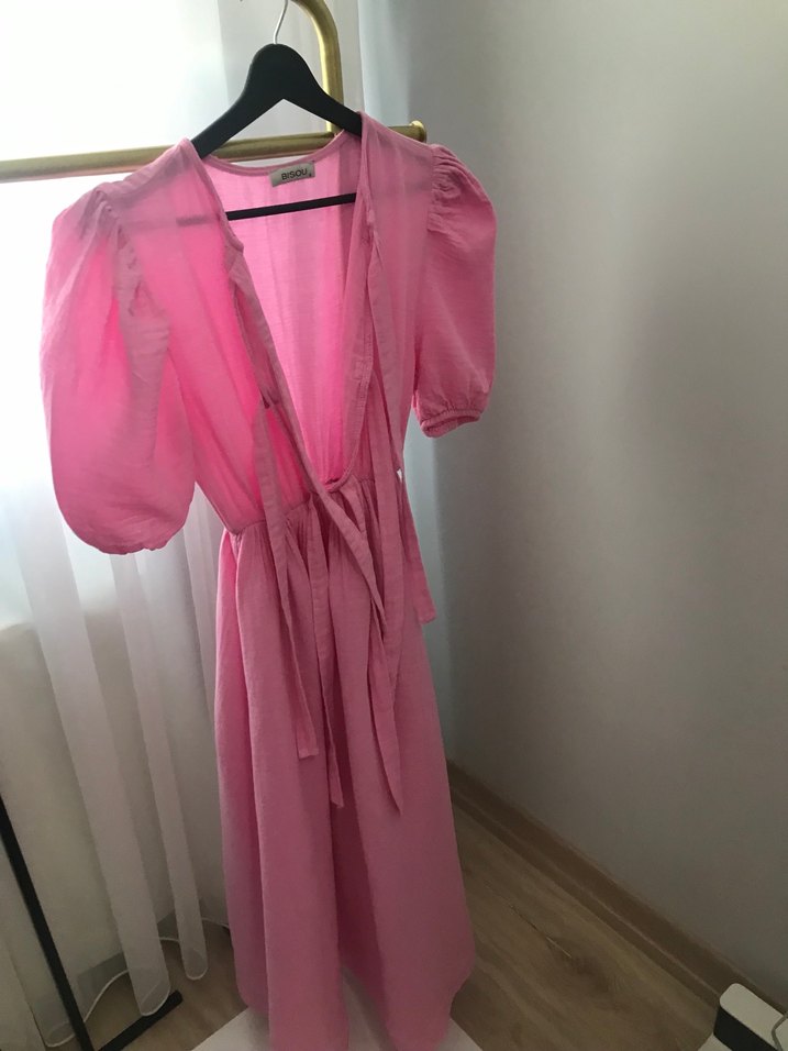 Pembe pera store müslin elbise - Görsel 4