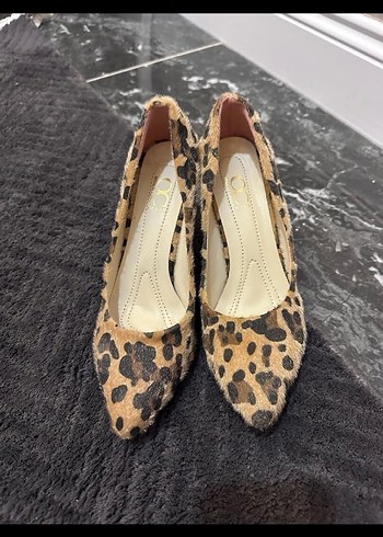 37 Beden Kahverengi Leopar Desenli Topuklu Stiletto