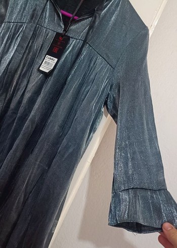 Diğer Gri Denim Pilili Uzun Elbise