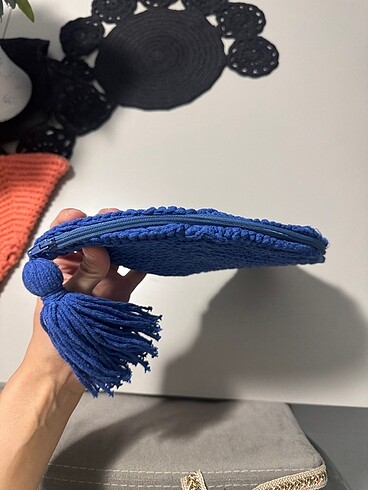 Diğer El örgüsü hasır lacivert clutch çanta