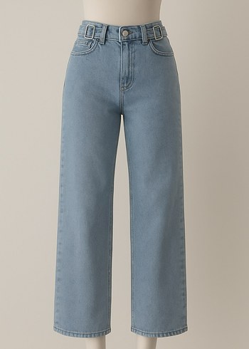 Beltli Midi Mavi Kadın Denim Pantolon