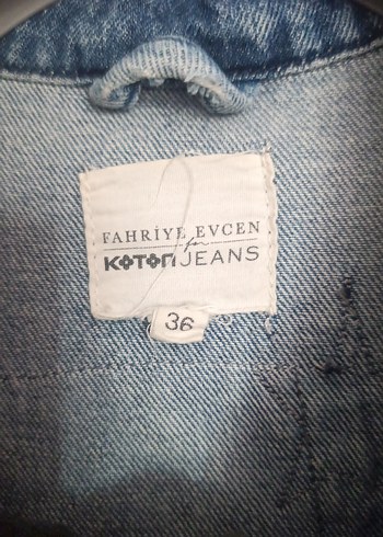 Koton Nakışlı Mavi Bohem Uzun Denim Ceket