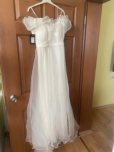 Beyaz uzun abiye - Görsel 5