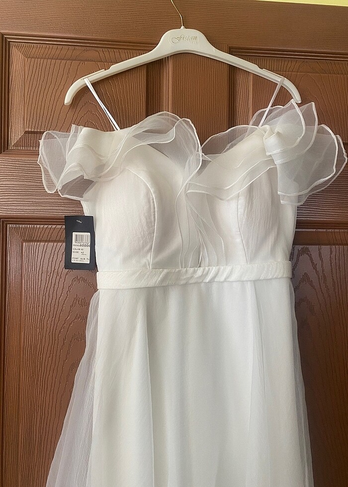 Beyaz uzun abiye - Görsel 4