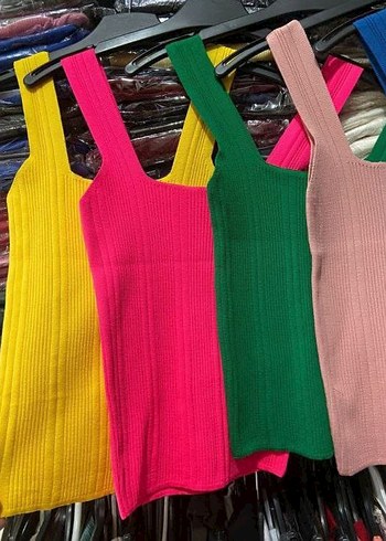 Renkli Fit Örme İnce Askılı Kadın Atlet - Görsel 2