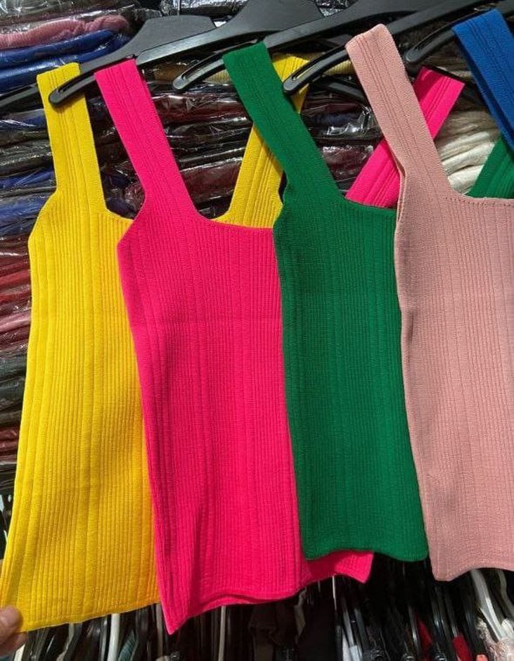 Renkli Fit Örme İnce Askılı Kadın Atlet - Görsel 2