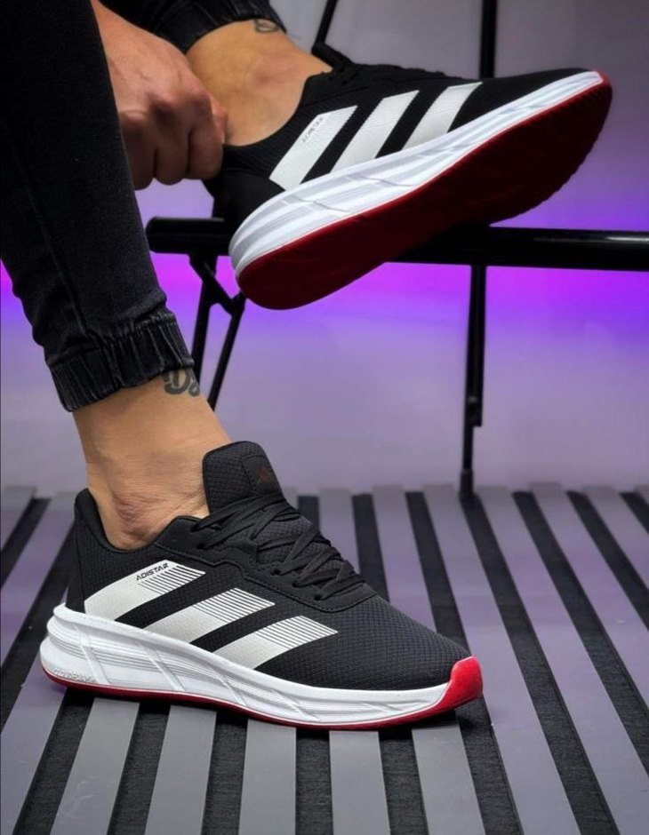 Siyah Beyaz Elastik Spor Erkek Sneakers - Görsel 2