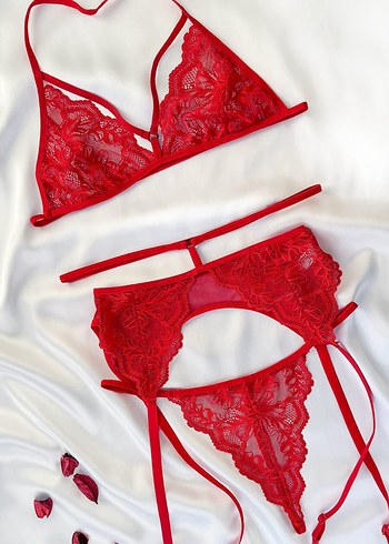 Nakışlı Kırmızı Mini Bohem Jartiyer Sütyen - Görsel 5