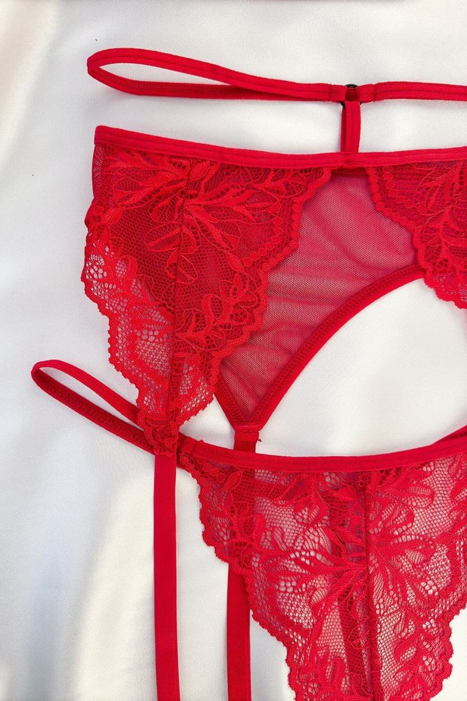 Nakışlı Kırmızı Mini Bohem Jartiyer Sütyen - Görsel 4