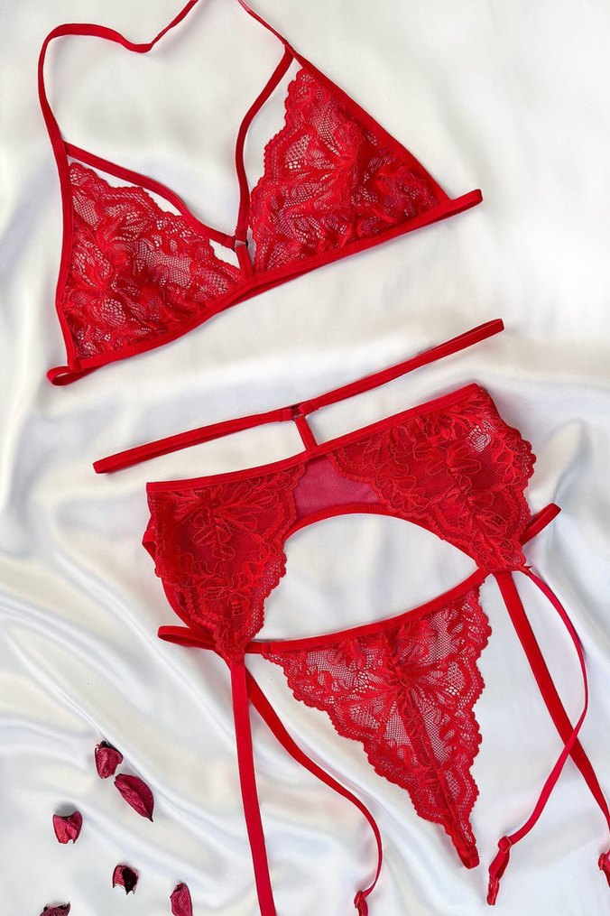 Nakışlı Kırmızı Mini Bohem Jartiyer Sütyen - Görsel 5