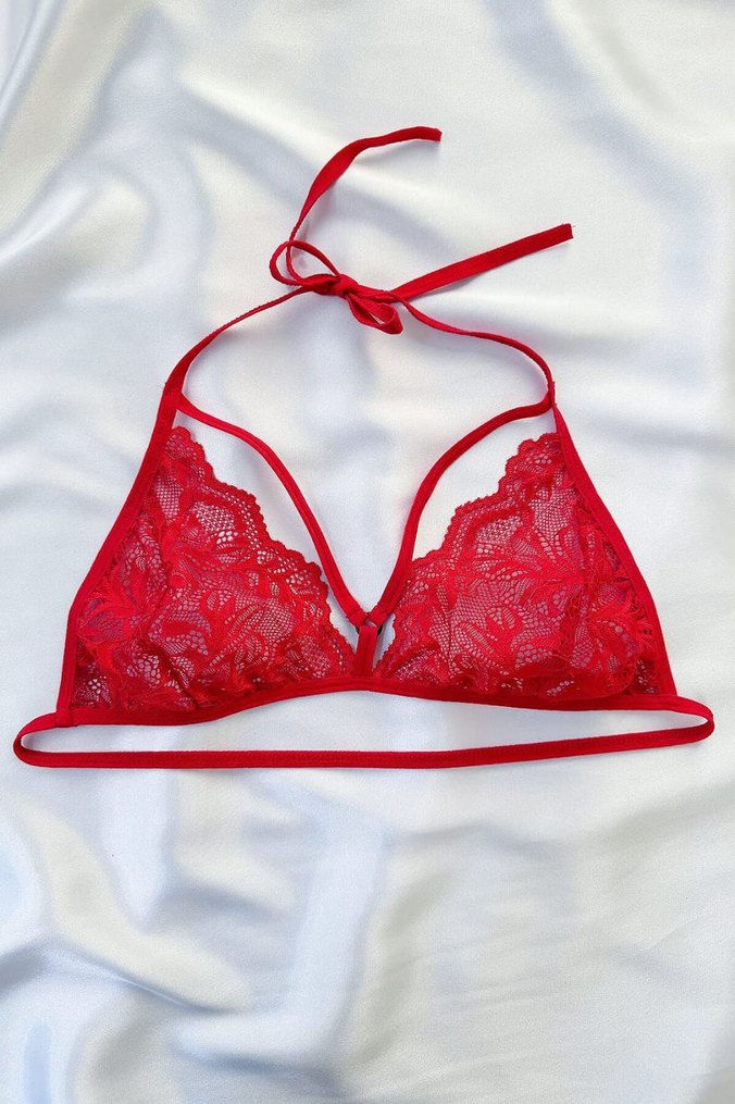 Nakışlı Kırmızı Mini Bohem Jartiyer Sütyen - Görsel 2