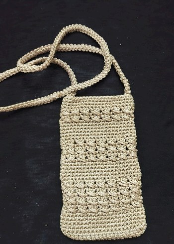 Diğer Bej Örgü Bohem Kadın telefon Çapraz Çanta