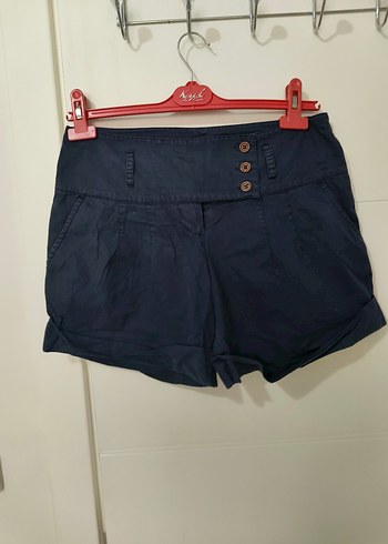 Koton Düğmeli Koyu Mavi Mini Denim Şort