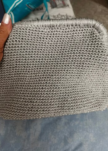 Beden Gri simli ipten Kadın Clutch Çanta