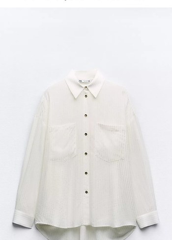 Zara Parıltılı İplikli Çizgili Oversize Gömlek