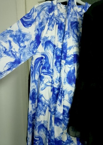 Kadın Mavi Uzun Bağlamalı Ofis Elbisesi - Görsel 3