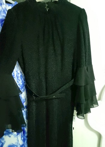 Kadın Mavi Uzun Bağlamalı Ofis Elbisesi - Görsel 2