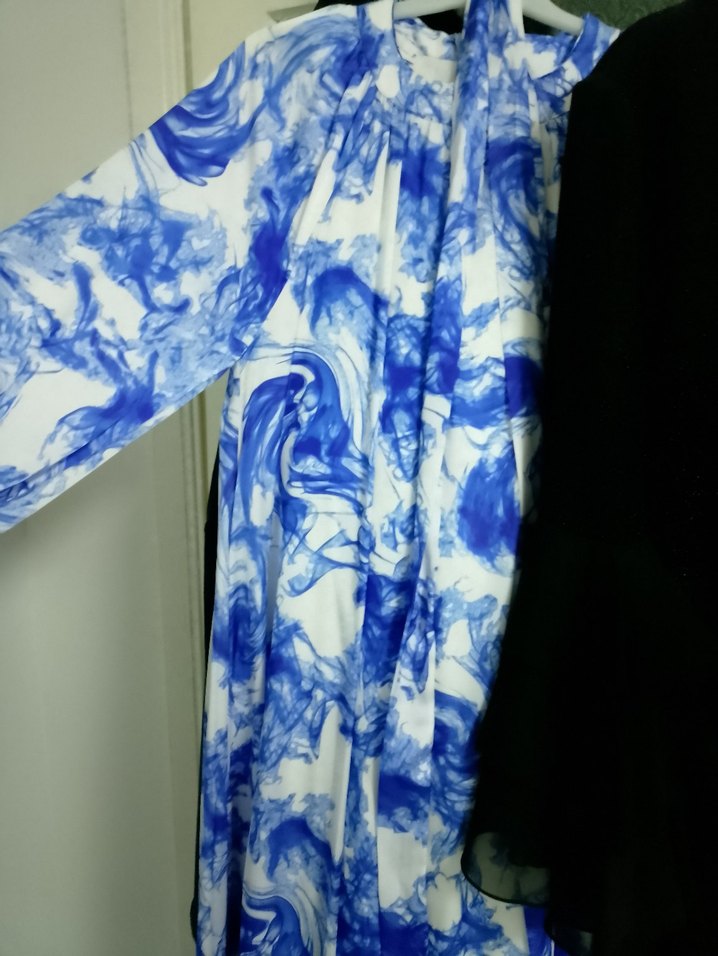 Kadın Mavi Uzun Bağlamalı Ofis Elbisesi - Görsel 3