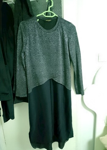 Uzun Kollu Gri Boğazlı Triko Elbise - Görsel 3