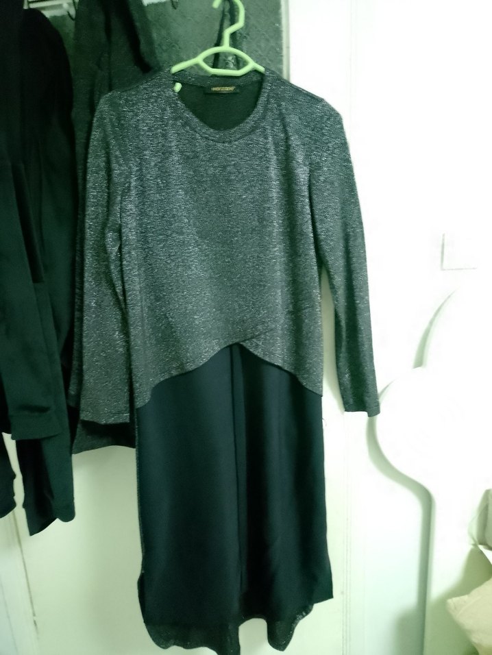 Uzun Kollu Gri Boğazlı Triko Elbise - Görsel 3