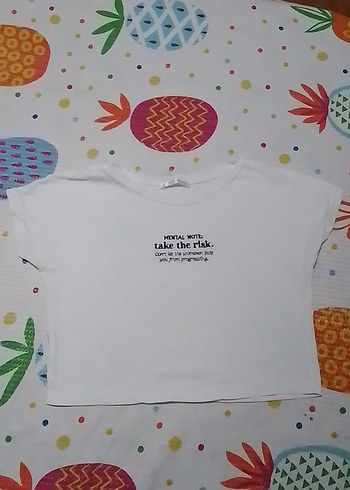 Beyaz Baskılı Kısa Kollu Tişört