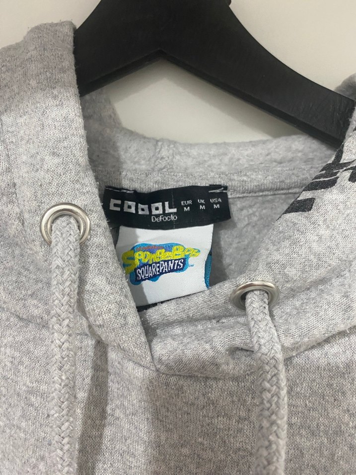Defacto Gri Kapüşonlu Baskılı Kadın Sweatshirt Sünger bob - Görsel 2