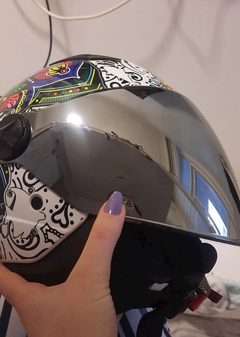 Renkli Desenli Seramik Biker Kask - Görsel 9