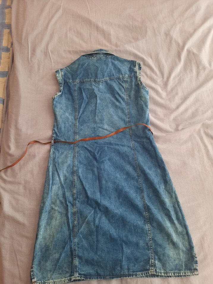 Kemerli Mavi Denim Midi Elbise - Görsel 3