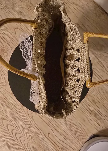 Bodrum hasır ipi ile el yapımı klasik  tahta saplı el çantası - Görsel 4