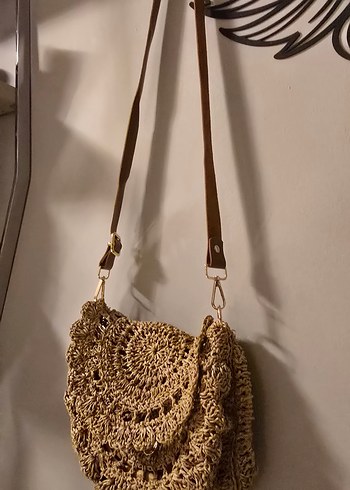 Kağıt iple ince ince örülmüş tamamen el yapımı kol çantası - Görsel 3