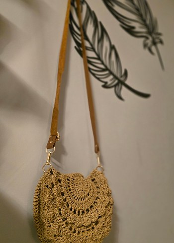 Kağıt iple ince ince örülmüş tamamen el yapımı kol çantası - Görsel 4