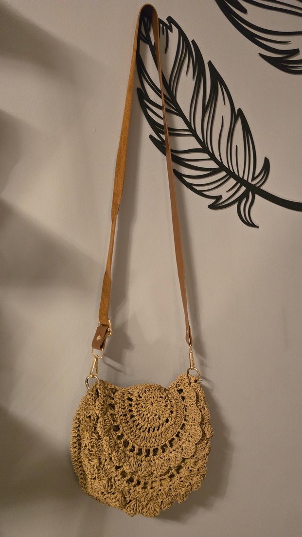 Kağıt iple ince ince örülmüş tamamen el yapımı kol çantası - Görsel 2