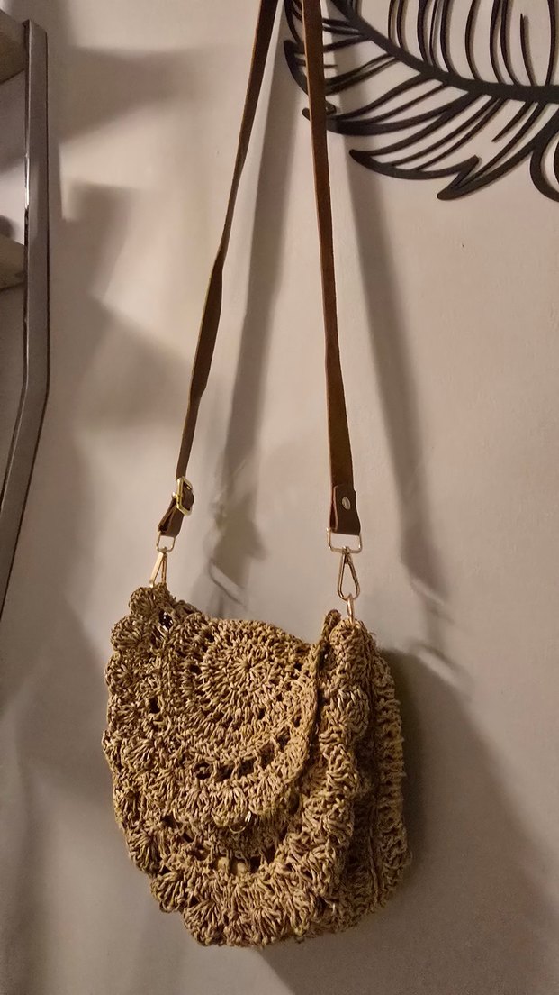 Kağıt iple ince ince örülmüş tamamen el yapımı kol çantası - Görsel 3