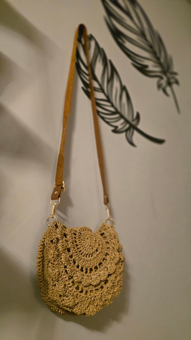 Kağıt iple ince ince örülmüş tamamen el yapımı kol çantası - Görsel 4