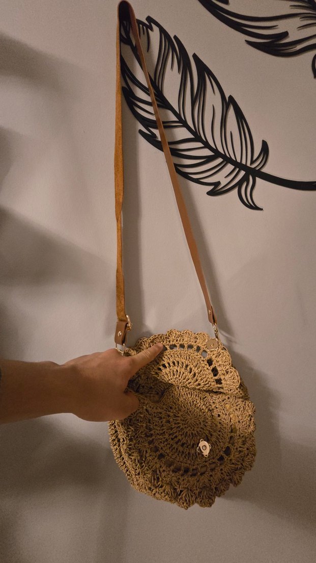 Kağıt iple ince ince örülmüş tamamen el yapımı kol çantası - Görsel 5