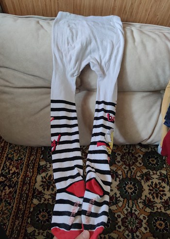 Çizgili ve Baskılı Beyaz Çocuk Külotlu Çorap - Görsel 4