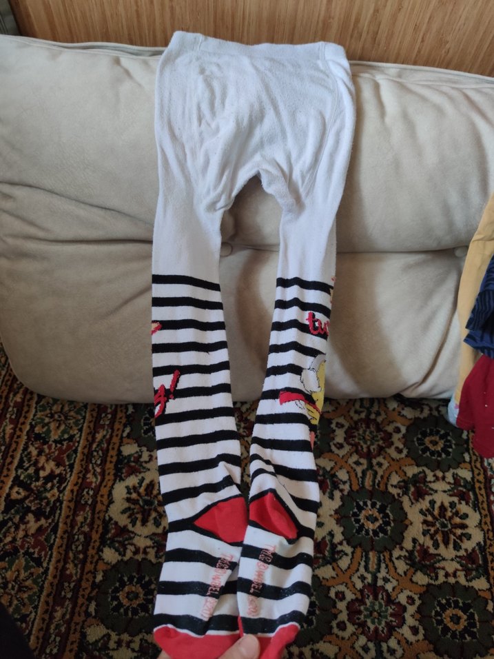 Çizgili ve Baskılı Beyaz Çocuk Külotlu Çorap - Görsel 4