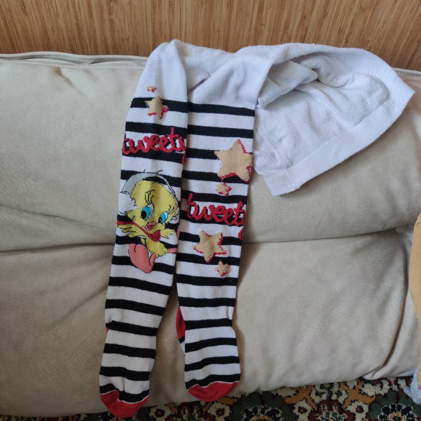 Çizgili ve Baskılı Beyaz Çocuk Külotlu Çorap - Görsel 2
