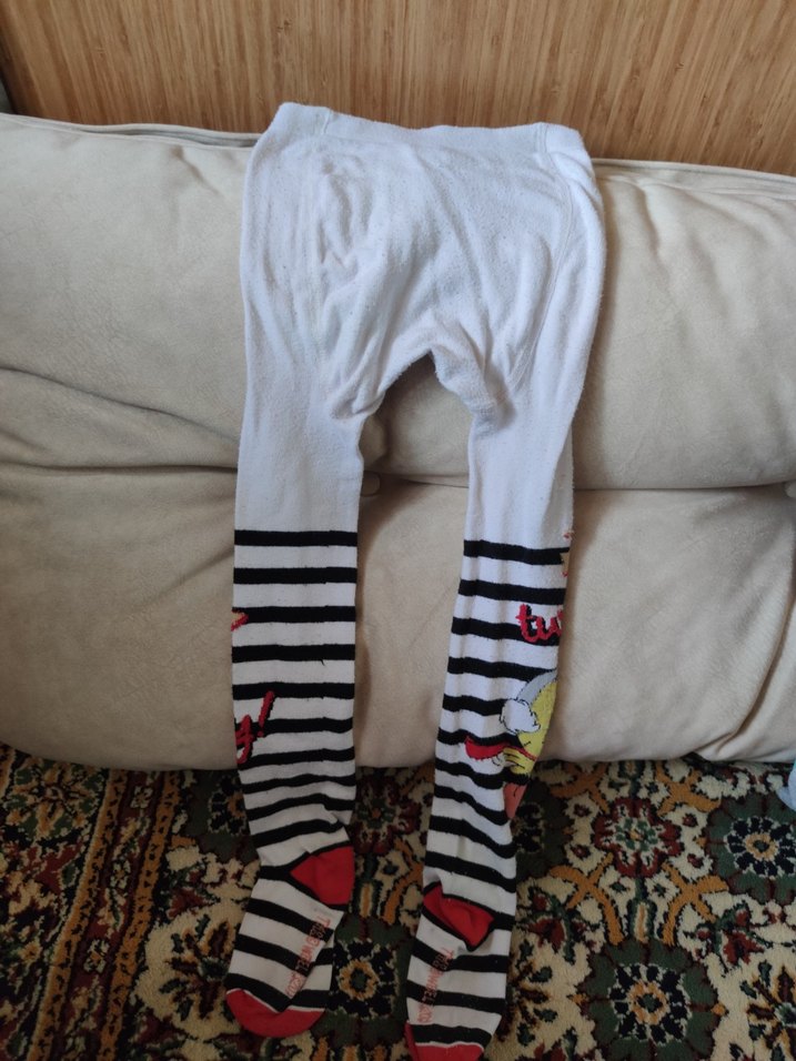 Çizgili ve Baskılı Beyaz Çocuk Külotlu Çorap - Görsel 5
