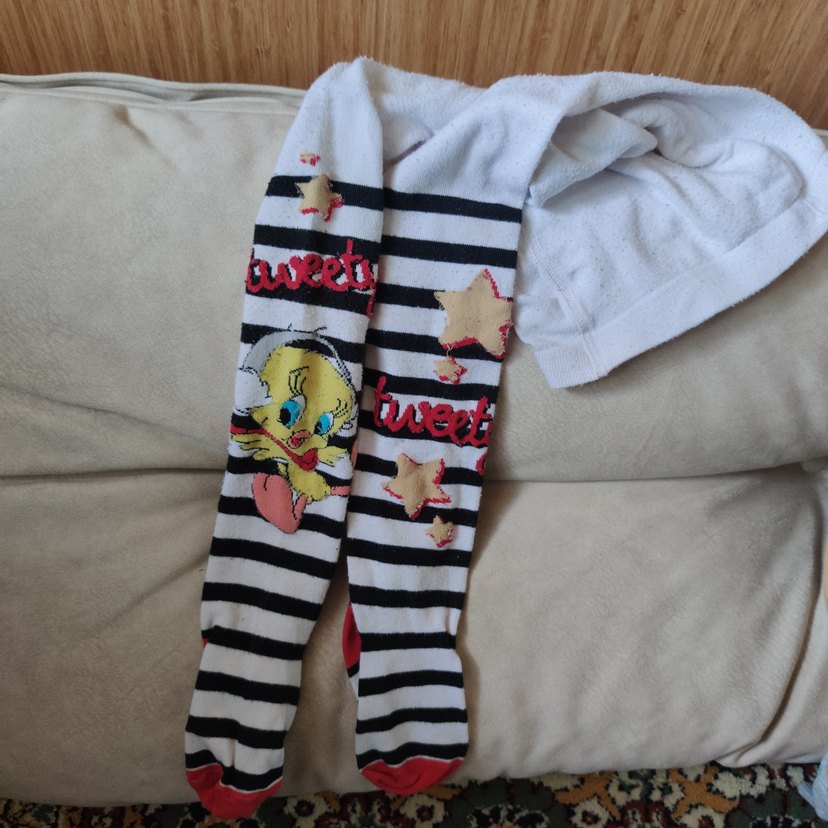 Çizgili ve Baskılı Beyaz Çocuk Külotlu Çorap - Görsel 3