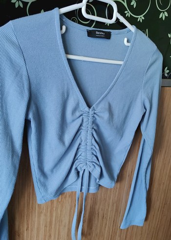 Mavi V Yaka  Kadın Crop - Görsel 2