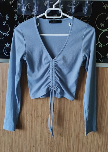 Mavi V Yaka  Kadın Crop - Görsel 8